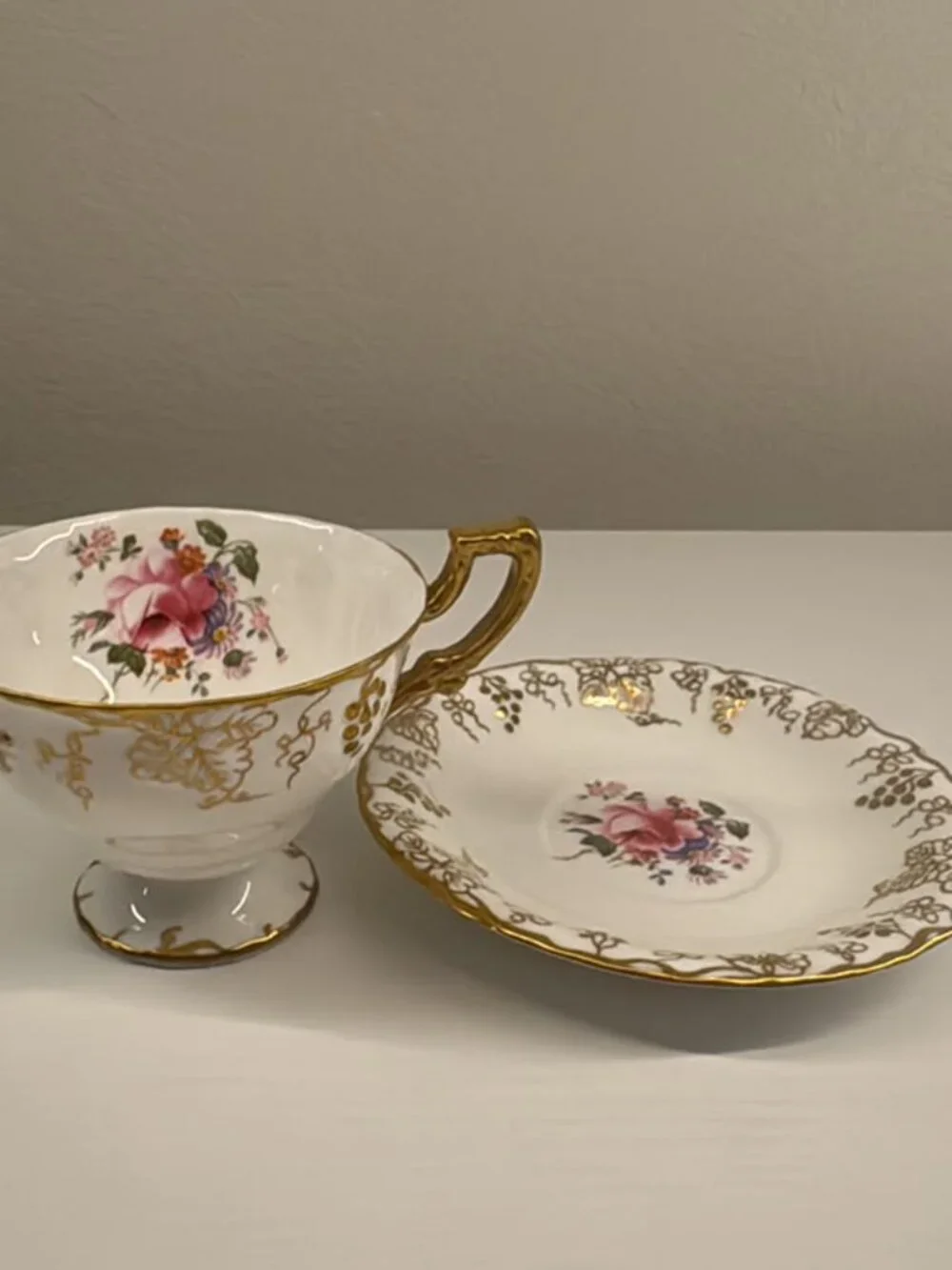 Vintage Royal Crown Derby Vine 3-Piece Tea Trio Cup Saucer Plate England 1920s